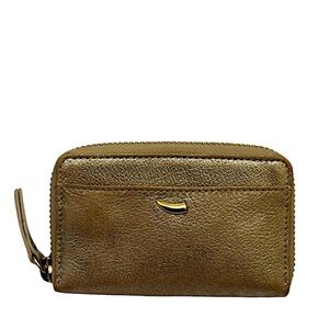 TUSK - METALLIC GOLD TEXTURED LEATHER COIN POUCH CARDHOLDER ZIP WALLET